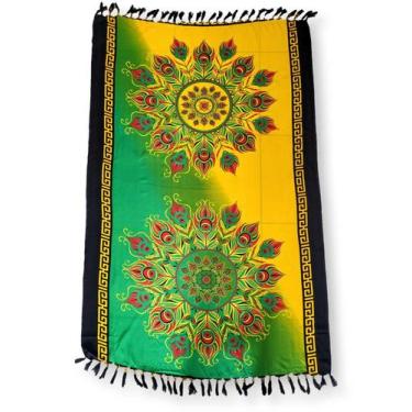 Imagem de Canga Saída de Praia Poliéster Estampa Étnica Pena de Pavão - Sarat Mo