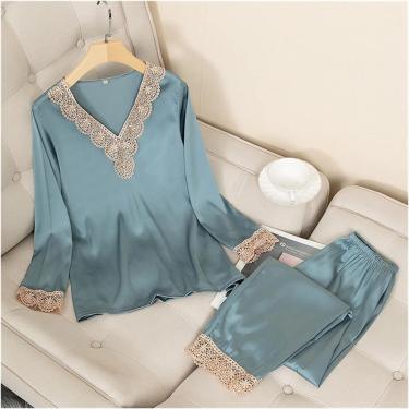 Imagem de Pijamas Conjunto De Pijamas De Seda De Cetim Para Mulheres Conjunto De Pijamas Conjunto De Dormir Feminino De Duas Peças Loungewear Home Wear Pijamas Femininos, A1, M