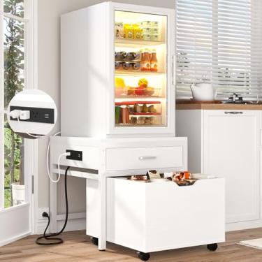 Imagem de Unikito Mini suporte de geladeira com gaveta de armazenamento e soquetes, suporte de geladeira pequeno resistente para dormitório, apartamento, escritório, quarto, mini geladeira e suporte de