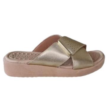 Imagem de Tamanco Feminino USAFLEX de couro Plataforma MA1000, Ouro light, 37