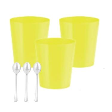 Imagem de Kit 30 Copinhos de Doce Neon Brilha na Luz Negra 25 ml + 30 Colherzinhas (Amarelo)