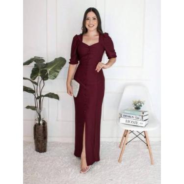 Imagem de Vestido Longo Tubinho com Fenda Botões Moda Cristã - KOPYTTA, Marsala,
