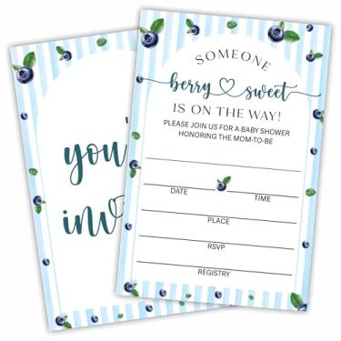 Imagem de DYIRBIIY Someone Berry & Sweet Is On The Way Convites para chá de bebê - conjunto de 25 cartões de convites de mirtilo com envelopes - anúncio de bebê revelação de gênero suprimentos e decoração de