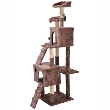 Imagem de Arranhador, torre de gato grande, luxuoso, multifuncional com casas, camas, poleiros, escadas e brinquedos(Marrom)