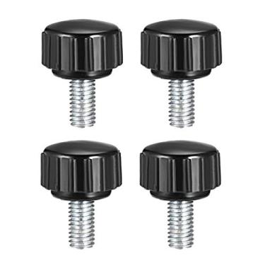 Imagem de uxcell 4 maçanetas serrilhadas M5 x 10 mm Metric Zinc Plated Carbon Steel Rosca macho parafuso de polegar no tipo 16 mm cabeça redonda de plástico rosqueado parafuso de mão botões pretos