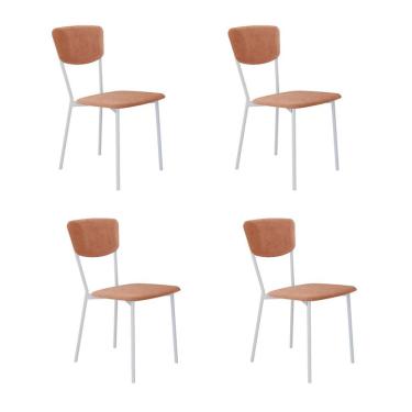 Imagem de Conjunto com 4 Cadeiras Retrô Veludo Nude e Branco