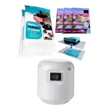Imagem de Kit Bomba Eletrica de Sucção 110V ou 220V para Saco a Vácuo, 2 Sacos 70x110cm e 3 Sacos 50x70cm Que Não Precisa de Bombas, Para viagens, Organizacão e cobertor (voltagem 220V)