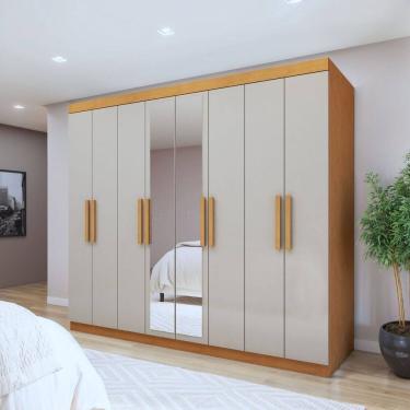 Imagem de Guarda-roupa 8 Portas 4 Gavetas com Espelho Andara Soft Amêndoa Clean/Off White