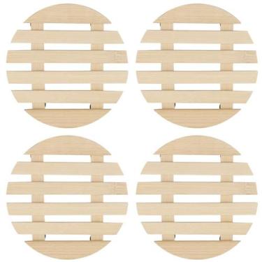 Imagem de Descanso De Panela Redondo Madeira Ripado 14,5Cm Kit 04 Un - Art House