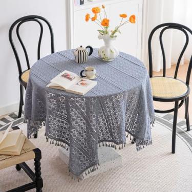 Imagem de Wuluwala Toalha de mesa quadrada pequena de renda vintage de crochê com borlas, toalha de mesa de algodão feita à mão para chá de panela, festa de aniversário, casamento, decoração de casa, cinza, 109