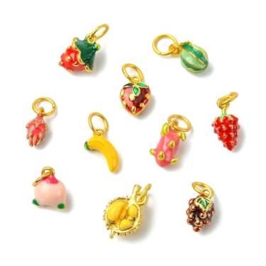 Imagem de UR URLIFEHALL 10 peças, 10 estilos, pingentes de frutas, esmaltados, banana, morango, pêssego, pingentes para fazer você mesmo, colar, pulseira, brincos, joias