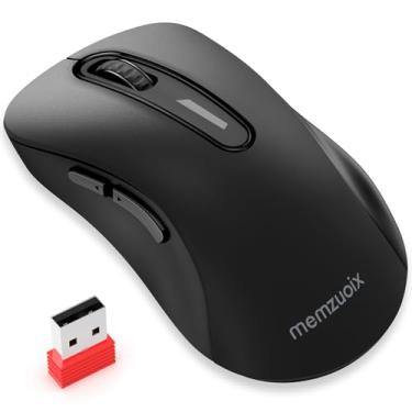 Imagem de memzuoix Mouse sem fio de 2,4 G, mouse de computador de 1400 DPI com receptor USB, sem fio, portátil, alimentado por bateria, para laptop, PC, desktop, 5 botões (preto fosco)