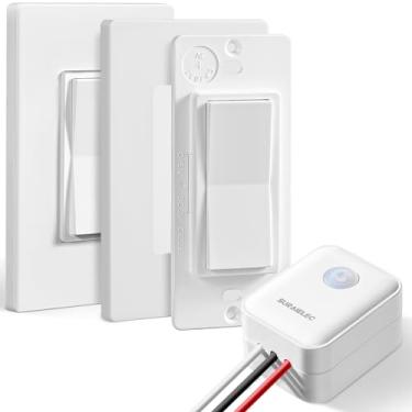 Imagem de SURAIELEC 3 Way Wireless Light Switch and Receiver Kit, Decorator Rocker Wall Switch, 15 AMP, 100FT, No Wiring No WiFi, Remote Control Light Switch, Neutral Wire Required (Upgrade Antenna M