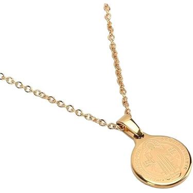 Imagem de Cordão Masculino Veneziana 2mm Elos Redondos 60cm com Medalha São Bento Banhado a Ouro 24k Fecho Premium Italiano