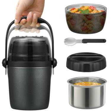 Imagem de Elipark Lancheira térmica de sopa para adultos e crianças de 946 ml, boca larga, pote de alimentos isolado, 100% à prova de vazamento, lancheira de aço inoxidável de camada dupla com colher sem BPA