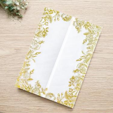 Imagem de PONATIA 50 peças de jaquetas de veludo para cartões de convite de casamento de 135 x 18 cm - mangas de veludo com estampa floral de 135 g/m², envelopes para cartões de convite (folha dourada champanhe