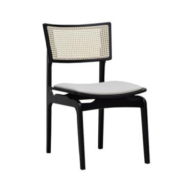 Imagem de Cadeira Apollo Madeira Maciça Encosto Telinha Assento Anatômico - Preto - Estofado Corano Bege