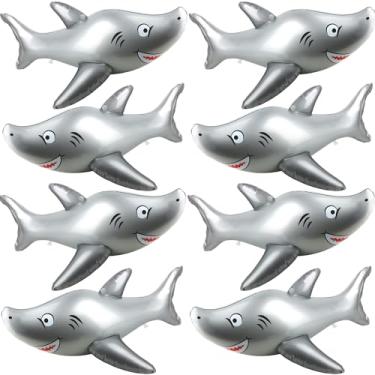 Imagem de 8 peças, animais infláveis, tubarão, tubarão grande, inflável, PVC, tubarão, flutuador, piscina, brinquedo para festas temáticas, oceano, decoração de praia