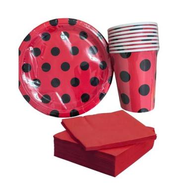Imagem de Kit Festa Joaninha Lady Bug Copo, Prato e Guardanapo 36 Peças - Ponto 