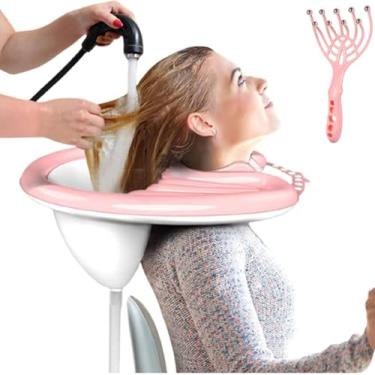 Imagem de Lavatório inflável portátil para cabelos acamados – Tigela de xampu inflável para lavar o cabelo com massageador de couro cabeludo para idosos, deficientes, feridos, pia inflável ideal (1 lavatório de