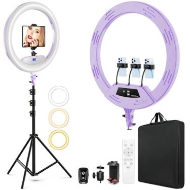 Imagem de Anel de luz de 55 cm com suporte, tripé de anel de luz para iPhone iPad, com tripé de 198 cm, tela LCD/4 clipes para iPad/2 portas USB, temperatura de cor de 2600 K-6500K, para maquiagem de barbeiro
