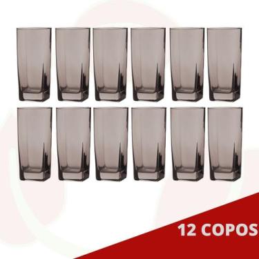 Imagem de Jogo de Copo Vidro Bali 320ml Quadrado Cinza Agua - 12Un - PRATICASA, 
