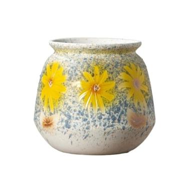 Imagem de Vasos de plantas Vaso de planta verde esculpido à mão, vaso cerâmica vintage grande calibre para suculentas