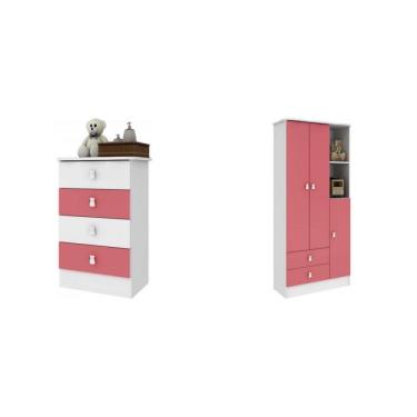 Imagem de Quarto de Bebê Completo com Guarda Roupa e Cômoda 377001 Siena Móveis Rosa