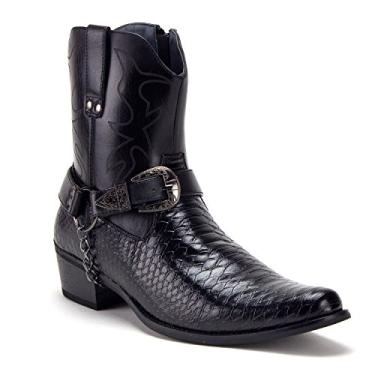 Imagem de Jazame bota masculina caubói de cano alto bico fino para motociclista, Black Snake, 8