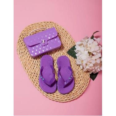 Imagem de Kit Chinelo + Bolsa Infantil para Menina Florsinhas Confortável Leve e