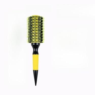 Imagem de Escova De Cabelo Térmica Amarela Cerdas De Javali Mista Madeira(18#)