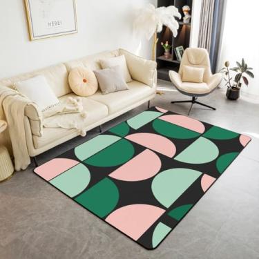 Imagem de Erosebridal Tapete de área rosa e verde de meados do século, retrô, boêmio, para sala de estar, 1,80 m x 1,28 m, tapete decorativo geométrico vintage abstrato colorido arte moderna tapete de chão para