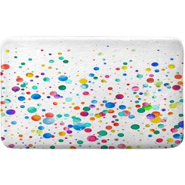 Imagem de PAOPOED Tapete de banho colorido para crianças, tapete de banheira engraçado de bolinhas arco-íris, tapetes absorventes de veludo macio, tapetes antiderrapantes de secagem rápida, tapetes para cozinha