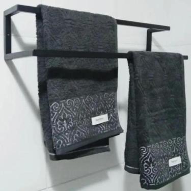 Imagem de Suporte Porta Toalha Preto Toalheiro Duplo De Ferro Banheiro - Ruffino