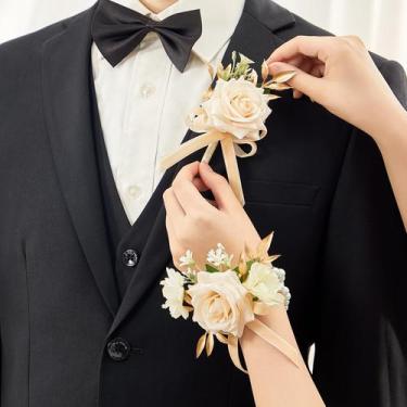 Imagem de Conjunto de corpete e boutonniere Serwalin Champagne Rose