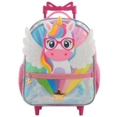Imagem de Mochila Infantil De Rodinhas Para Menina Unicórnio Arco-íris-Rosa - De