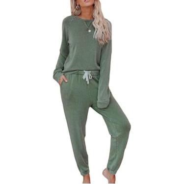 Imagem de Pijamas Femininos Conjunto De Pijama Longo Conjunto De Pijama De Inverno Com Terno De Casa Bündchen Roupa De Dormir De Duas Partes Roupa De Dormir Loungewear Top De Manga Comprida E, Green, S