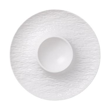 Imagem de Generic Prato de cerâmica com divisórias para lanches e compartimento para molho, prato reutilizável para bolinhos de massa, travessa para sushi, charcutaria, Branco
