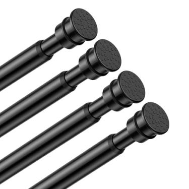 Imagem de Varão de cortina de tensão ajustável de 66 a 122 cm, pacote com 4, hastes de tensão expansíveis, preto, sem perfuração, para armário, cozinha, armário, porta, estante de livros, projetos faça você
