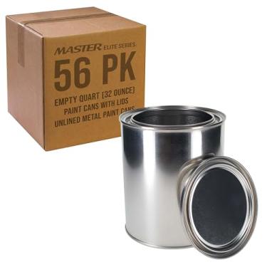 Imagem de Balde de lata de tinta de metal vazio sem forro Master Elite 1 litro com tampas, 1 caixa com 56 - vedação tripla de tampa, recipiente de armazenamento de aço de 946 ml - Armazene as sobras de tinta à