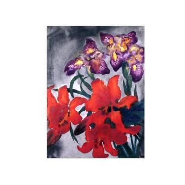 Imagem de Flores Pintura em tela Famosa Pintura Reprodução-Quadros para sala de estar-Flores vermelhas e roxas-Pôster e impressões 50x70cm Sem Moldura