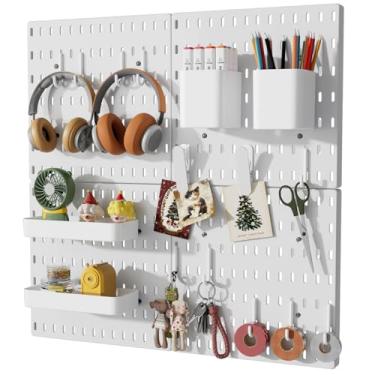 Imagem de Artressel Organizador de parede Pegboard, 4 peças de placas de plástico com ganchos e acessórios, kit de quadro de fixação de parede para armazenamento de escritório em casa, quarto, sala de