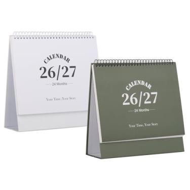 Imagem de Calendário de mesa 2026-2027, calendário de 2 anos de janeiro de 2026 a dezembro de 2027, agenda mensal de mesa com adesivos para casa, escritório, organização escolar (G - branco + verde, 25 cm x