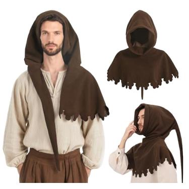 Imagem de DAZCOS Chapéu de acompanhante medieval com capuz liripipe do século 15 para homens para o Dia das Bruxas (marrom)