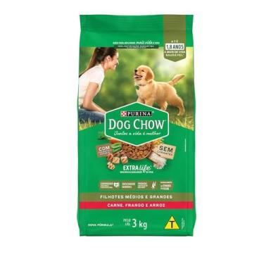 Imagem de Purina Dog Chow Nestlé Para Cães Filhotes Médios E Grandes Sabor Carne Frango E Arroz Pacote 3Kg