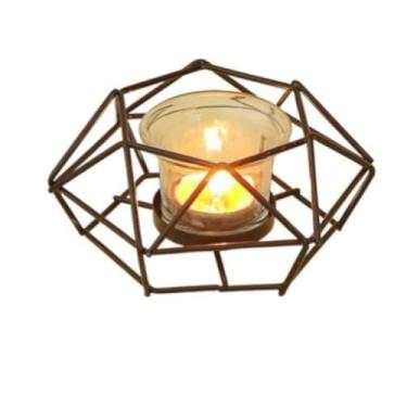 Imagem de Suporte de vela, suporte de cupcake, polígono, pilar de ferro, vela moderna, suporte de vela para festa, mesa de jantar, castiçais decorativos de casamento (6,5 x 5,5 x 13 cm, preto)