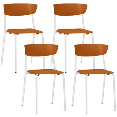 Imagem de Kit 04 Cadeiras Empilhável Fixa F02 Base Aço Branco Laranja - Lyam Decor