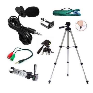 Imagem de Kit Youtuber Microfone Lapela + Adaptador + Tripé 1,20m