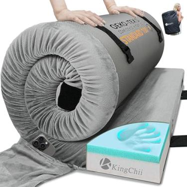 Imagem de KingChii Colchão de acampamento de espuma viscoelástica, colchão de viagem portátil, colchão de dormir e colchão de chão, colchão de berço com 2 capas impermeáveis e bolsa de viagem 182 x 61 x 7 cm
