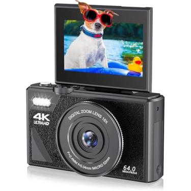 Imagem de Câmera Digital Com Tela LCD Flip, Câmera UHD 4K 64MP, Câmera Digital Aponte e Dispare Com Zoom 18X, Câmera Vlogging para Fotografia de Viagens Vlogging (BLACK)